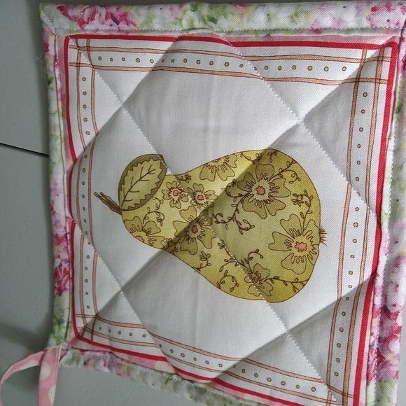 Homemade New potholders strawberry pears floral back 7X7 - Picture 4 of 7